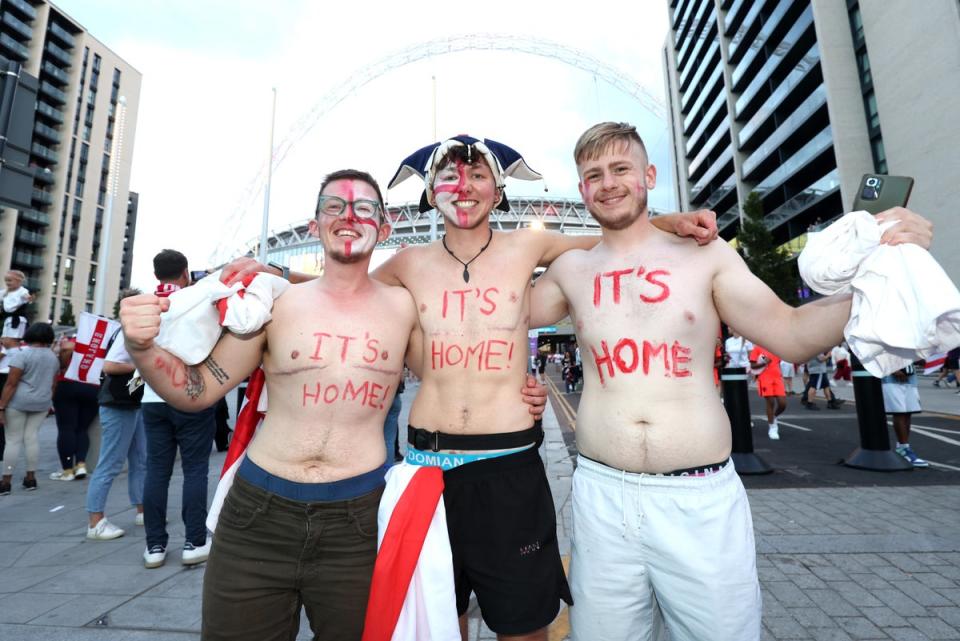 England fans celebrate with body paint at Wembley Stadium (James Manning/PA) (PA Wire)