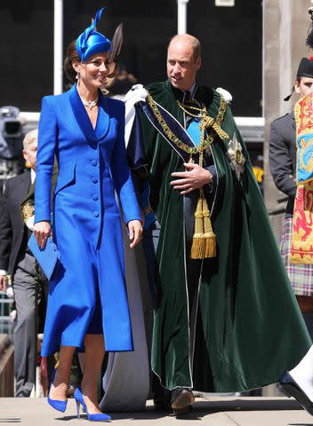 <p>DANNY LAWSON/POOL/AFP via Getty Images</p> Kate dressed head to toe in royal blue for the Scotland coronation celebration