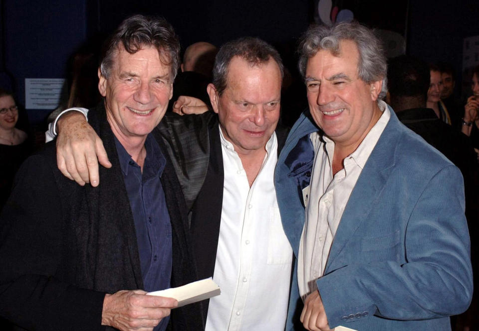 Director Terry Gilliam (centre) with fellow Monty Python members Michael Palin (left) and Terry Jones, at the Times BFI London Film Festival screening of 'The Brothers Grimm', at the Odeon West End Cinema, Leicester Square, central London, Monday 31 October 2005 . PRESS ASSOCIATION Photo. Photo Credit should read: Steve Parsons/PA.