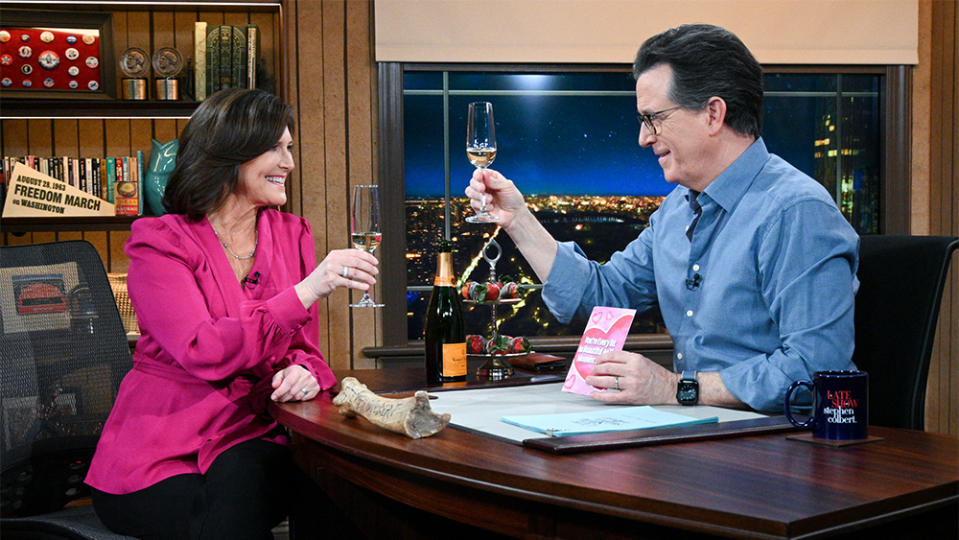 Evie and Stephen Colbert on the Feb. 11, 2021, edition of “The Late Show” - Credit: Scott Kowalchyk/CBS