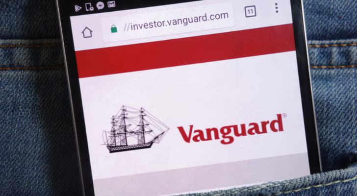 vanguard website displayed on a mobile phone screen representing vanguard etfs