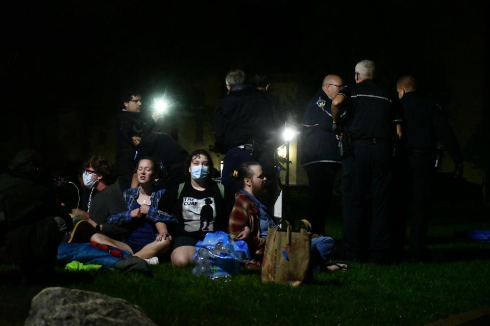 A group of University of Notre Dame students conducts a pro-Palestinian protest Thursday, May 2, 2024, on campus. Ultimately, Notre Dame Police arrested 17 people for criminal trespass after failing to disperse, following university rules.