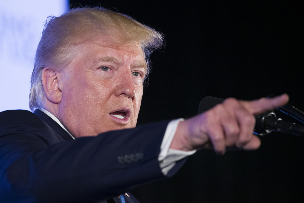 President Trump speaks at Turning Point USA’s Teen Student Action Summit 2019 on Tuesday in Washington. (Alex Brandon/AP)