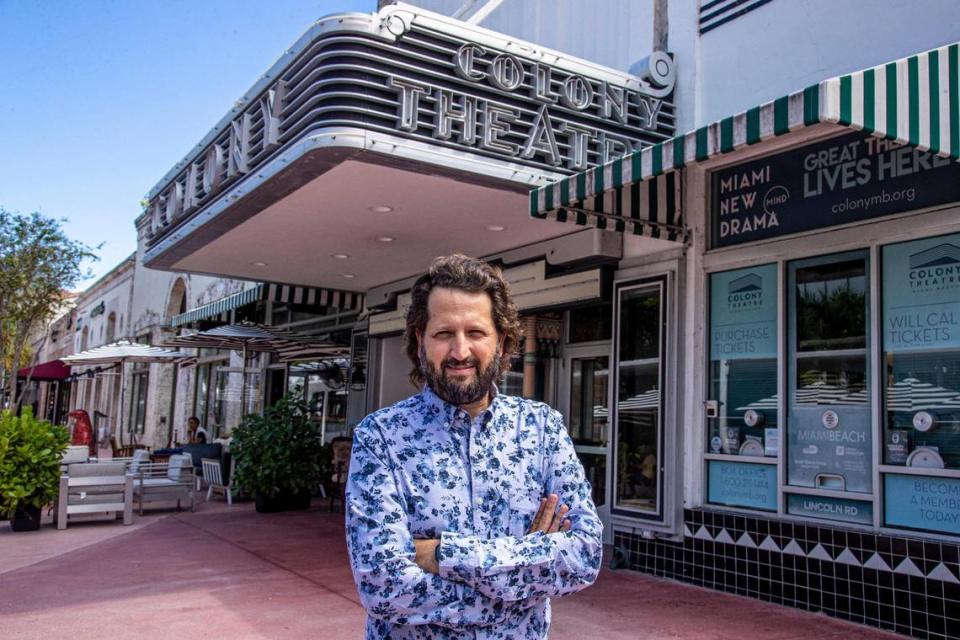Michel Hausmann, co-founder and artistic director of Miami New Drama, is pictured outside the Colony Theatre on Lincoln Road in Miami Beach, where its plays are performed.