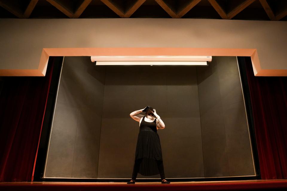 Katrina Odili, of Westerville, performs with the Eurban Arts Theatre Company during a Martin Luther King Jr. Day event at the Ohio History Center.