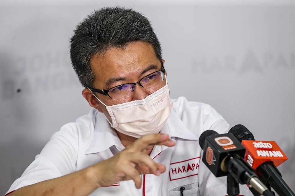 DAP’s Liew Chin Tong speaks during a press conference in Johor Baru March 9, 2022. ― Picture by Hari Anggara