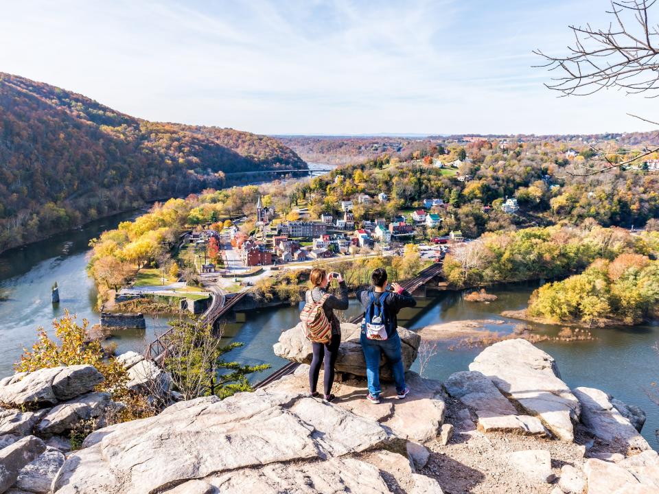 People taking pictures in Harper's Ferry, West Virginia.