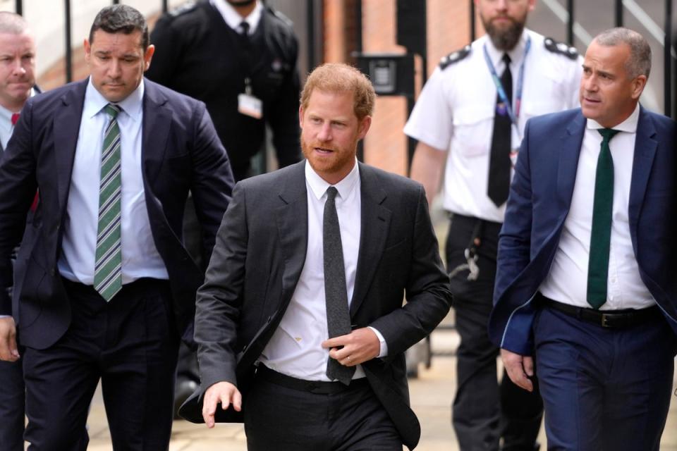 Prince Harry arriving at the Royal Courts of Justice in March (AP)