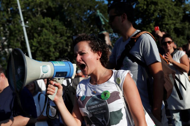 Hungarians protest against the loosening of logging rules, in Budapest