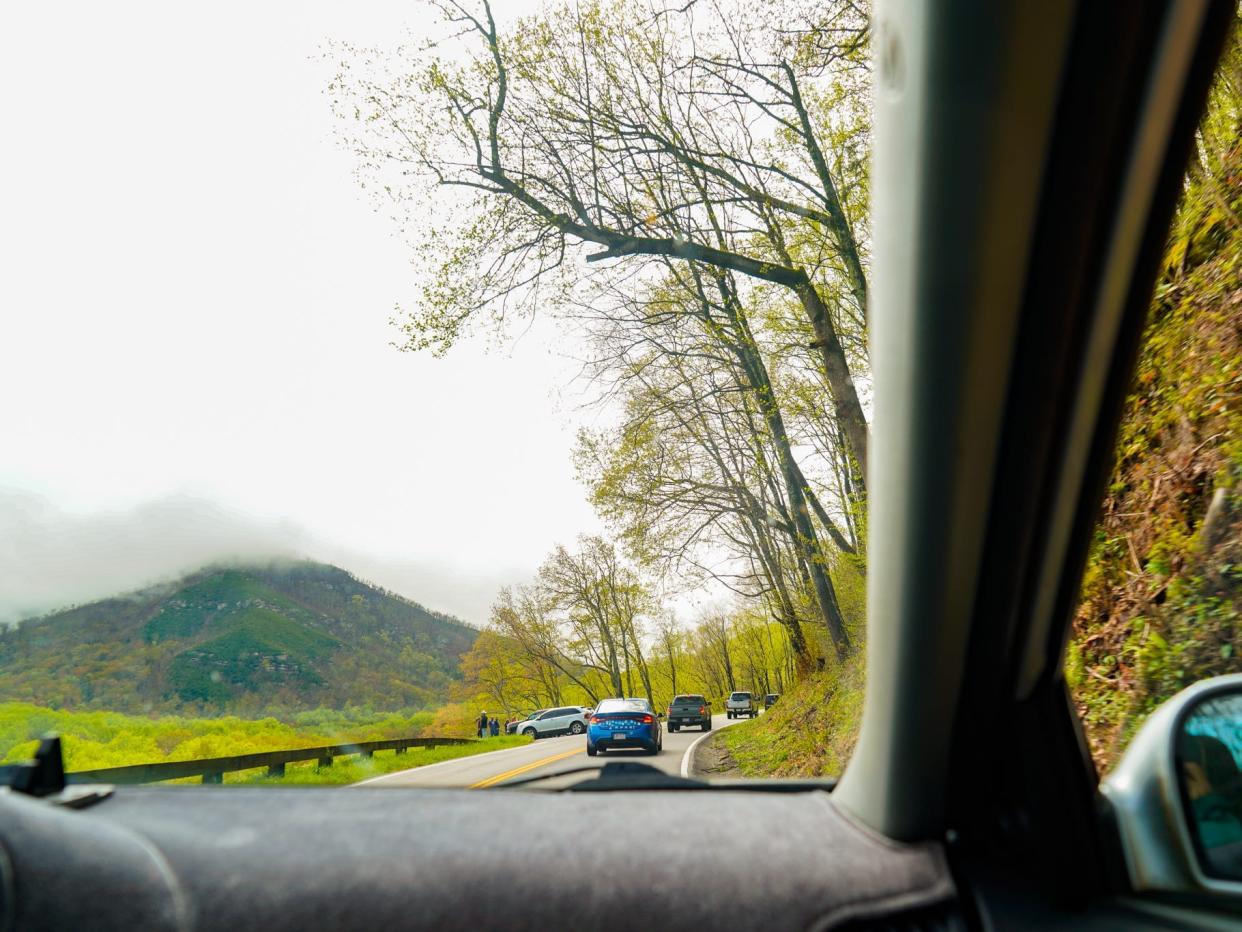 The author takes a cab through the Cades Cove area in the Great Smoky Mountains.