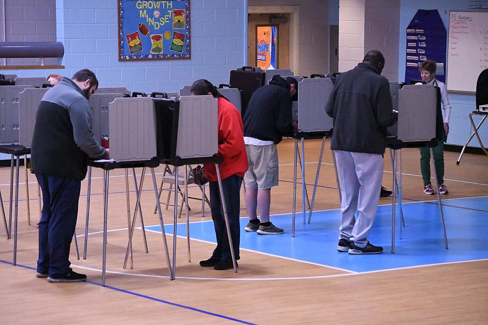 Brunswick County residents cast their votes early Tuesday March 5, 2024 at Belville Elementary in Leland, N.C. KEN BLEVINS/STARNEWS