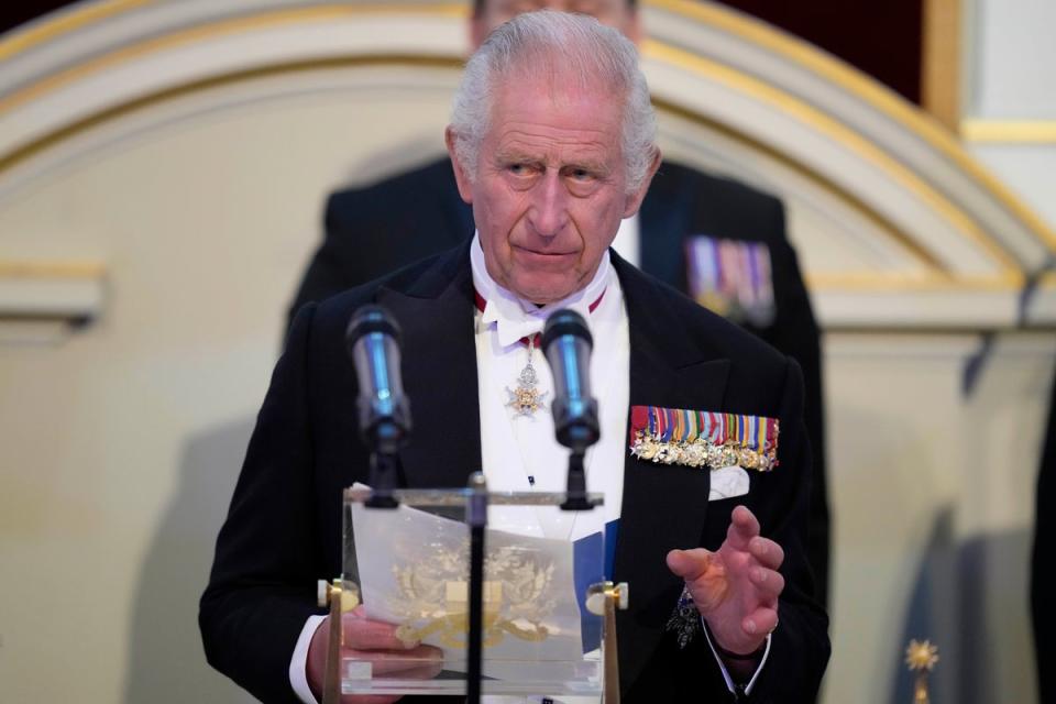 King Charles addresses assembled guests at a reception and dinner in honour of the Coronation (Getty Images)