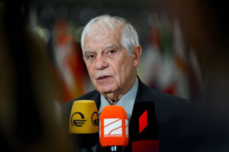 Josep Borrell, EU High Representative for Foreign Affairs and Security Policy, speaks to the media before attending the EU Foreign Affairs Council meeting in Brussels. -/EU Council/dpa