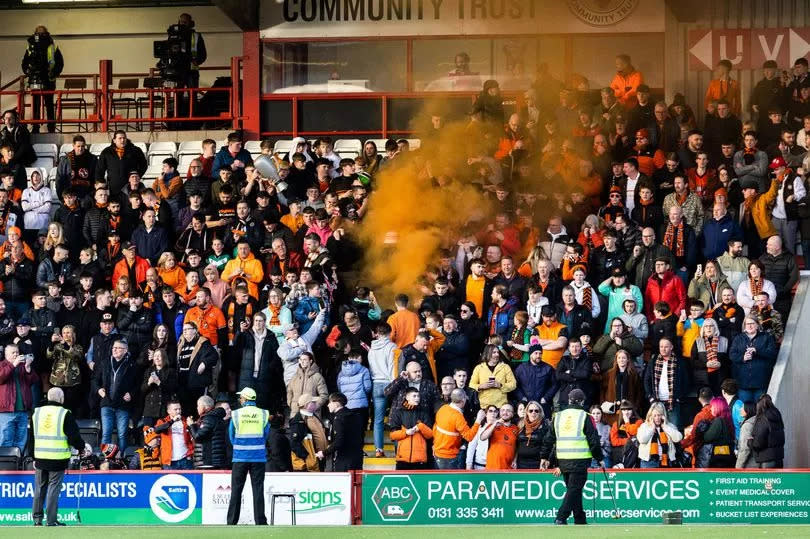 Dundee United fans during a cinch Championship match with Airdrieonians