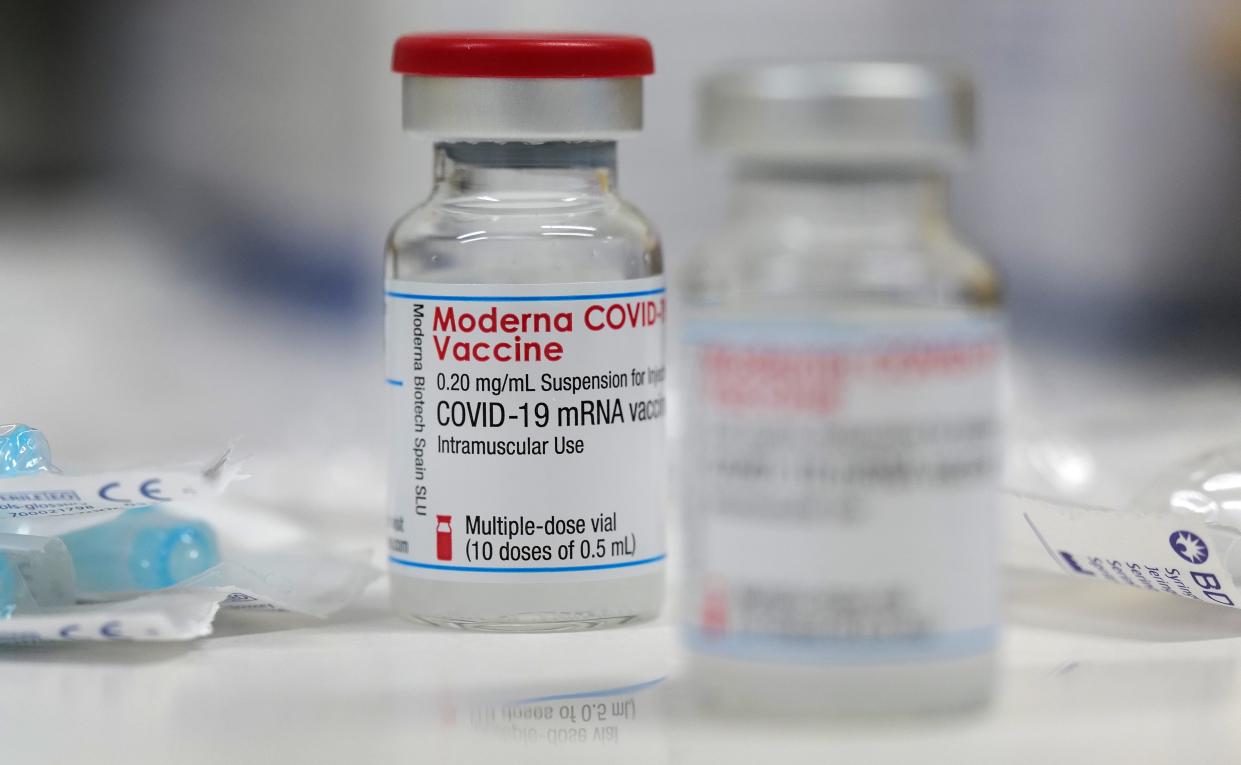 A vial of the Moderna Covid-19 vaccine is seen at a local clinic as the spread of the coronavirus disease continues (REUTERS)