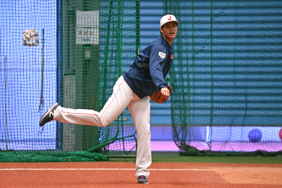 OSAKA, JAPAN - MARCH 05: Shohei Ohtani of Samurai Japan in action during the training session at Sugimoto Shoji Buffaloes Stadium Maishima on March 05, 2023 in Osaka, Japan. (Photo by Kenta Harada/Getty Images)