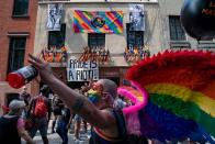 <p>An estimated 20,000 demonstrators take part in the Queer Liberation March on June 28, 2020</p>