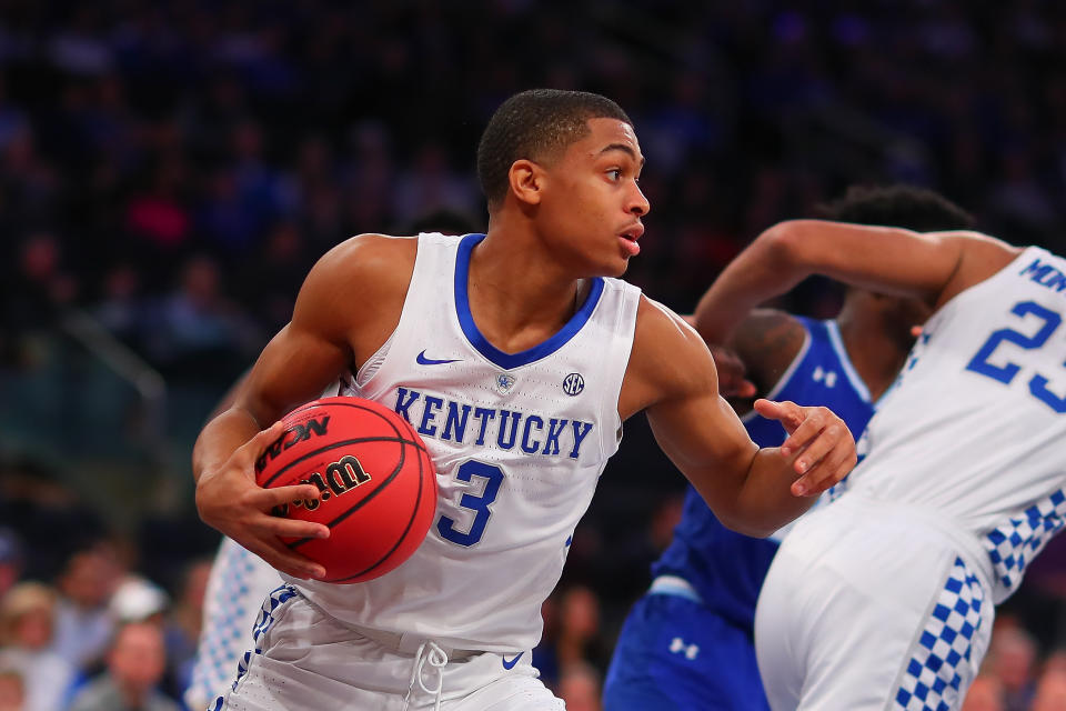 Keldon Johnson hit a half-court shot to send Kentucky into overtime. (Getty Images)