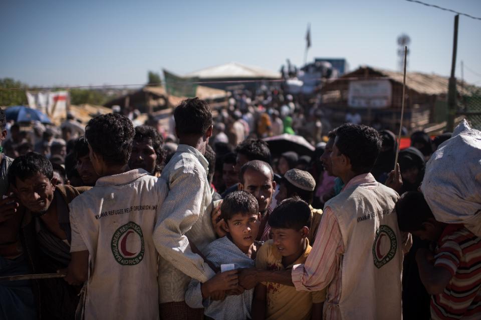 Rohingya children queuing for aid at a refugee camp in Cox’s Bazar in Bangladesh. (Photo: AFP)