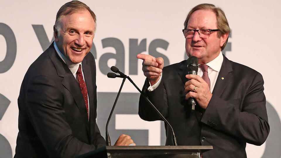 Tim Watson is pictured alongside Kevin Sheedy in 2017.