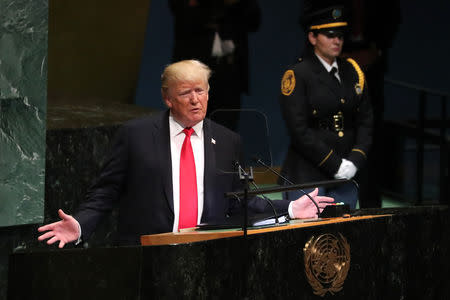 U.S. President Donald Trump addresses the 73rd session of the United Nations General Assembly at U.N. headquarters in New York, U.S., September 25, 2018. REUTERS/Shannon Stapleton