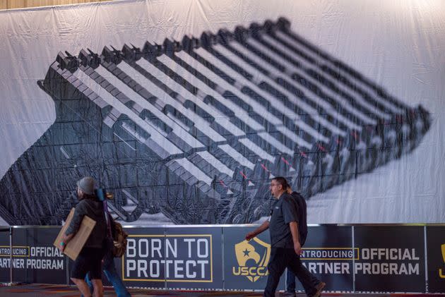 This photo taken Monday, Jan. 20, 2020, shows a sign advertising the U.S. Concealed Carry Association, which advocates on behalf of gun owners' rights to carry firearms concealed, on display at SHOT Show, the annual trade show for the gun industry in Las Vegas. 