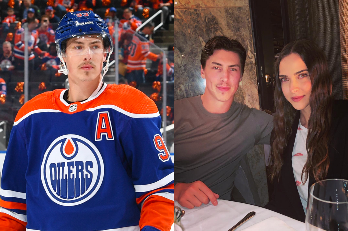 Edmonton Oilers' star center Ryan Nugent-Hopkins and wife Bre have welcomed their first child together. (Getty; Instagram/@brenugenthopkins)