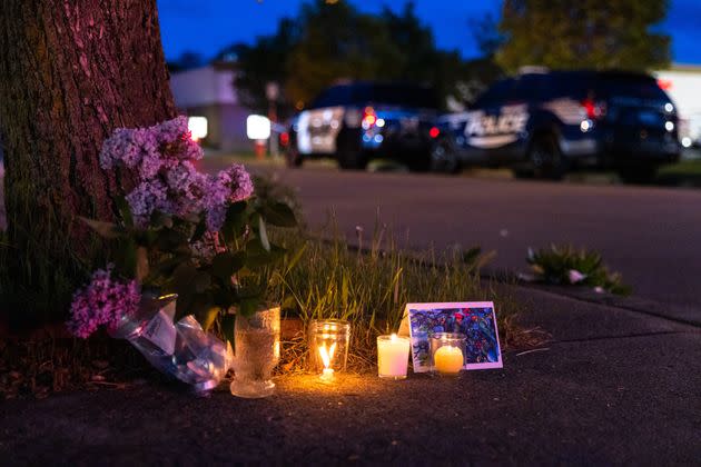 A small vigil is seen set up across the street from a Tops grocery store in Buffalo, New York, after&#xa0;a heavily armed 18-year-old white man entered the store in a predominantly Black neighborhood and shot 13 people, killing 10. (Photo: The Washington Post via Getty Images)