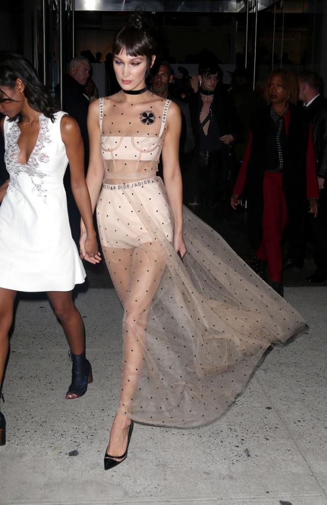 Bella Hadid Threw Some Sheer Material Over Her Underwear and