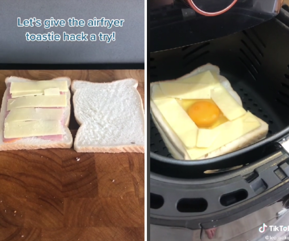 Steps to making the delicious air fried cheese, egg and ham toastie in air fryer