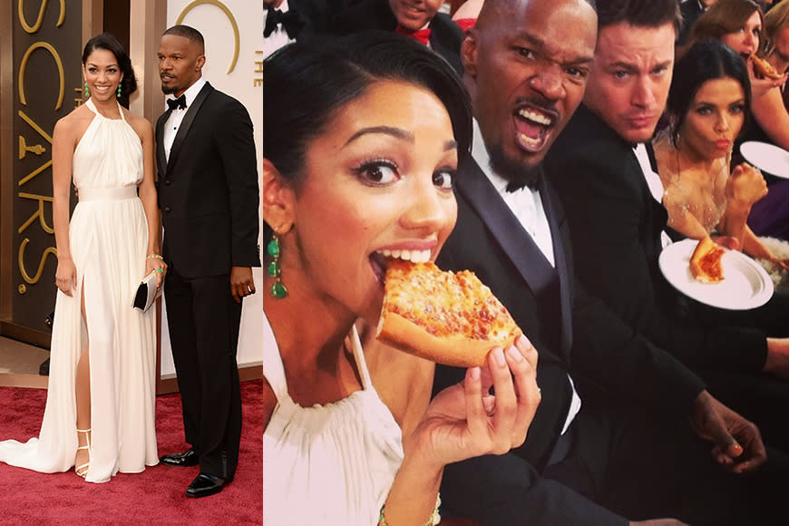 There's a reason Corrine Foxx hashtagged her pizza photo #iamstarving - she probably literally was. "If it’s your birthday, have some cake," says Harley. "But if you’re going to the Oscars, be flawless. I typically tell clients they should allow for some flexibility in their diet in the form of two “free” meals a week. These are meals they can do whatever they want. These anything goes meals help them keep their cravings in check, and make sticking to a diet easier and more realistic. However, if they’re lucky enough to be attending the Oscars, I suggest they hold off on the pizza and desserts until after the big event."