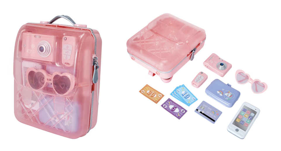 The $22 play set includes sunglasses, a phone, car keys, mobile phone, camera, credit card and play money packed in a handy travel case. Photo: Kmart 