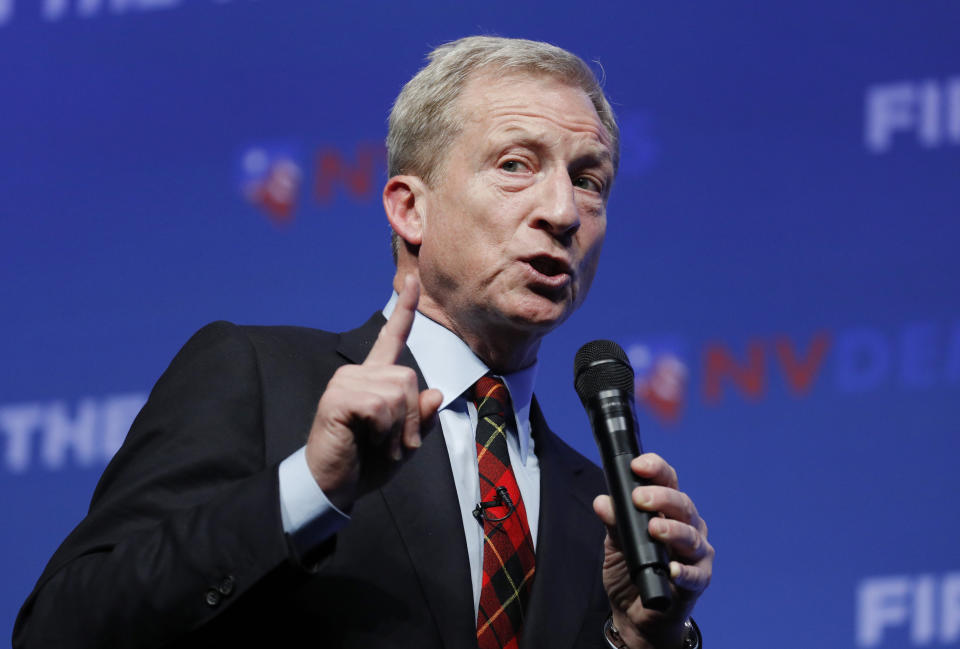 Tom Steyer speaks during a Democratic fundraiser in Las Vegas in November. (AP Photo/John Locher)