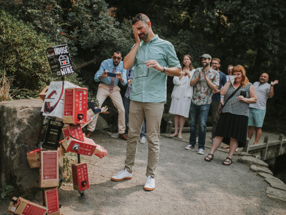 &ldquo;My boyfriend i made out of boxes of wine took me to the garden and surprised me...guys i said YES!!!,&rdquo;&nbsp;<a href="https://twitter.com/BLCKSMTHdesign/status/1029399005254438912" target="_blank" rel="noopener noreferrer" data-saferedirecturl="https://www.google.com/url?hl=en&amp;q=https://twitter.com/BLCKSMTHdesign/status/1029399005254438912&amp;source=gmail&amp;ust=1535126816328000&amp;usg=AFQjCNG-P8mjxENoTVBCX-uUw1fY53-NHA">Schneider wrote on Twitter.</a> (Photo: Cole Keister Photography)