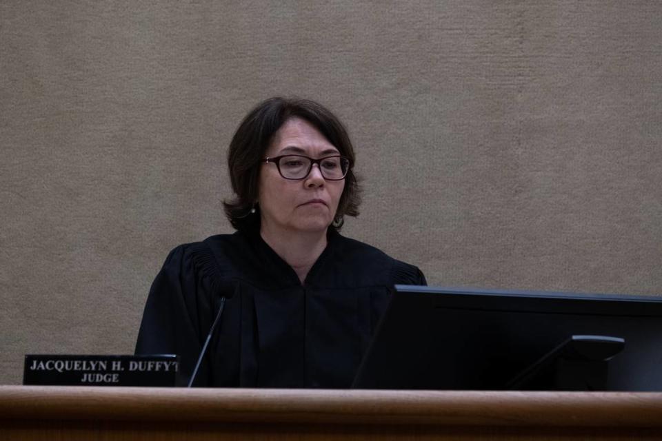 San Luis Obispo Superior Court Judge Jacquelyn Duffy hears the case against Stephen Deflaun in San Luis Obispo Superior Court on Apr. 24, 2023.