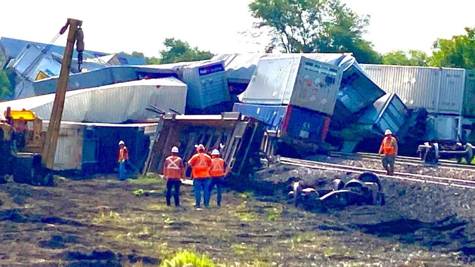 <div>Train wreckage from an area just west of 172nd Street & 197th Avenue in Big Lake (FOX 9).</div> <strong>(FOX 9)</strong>