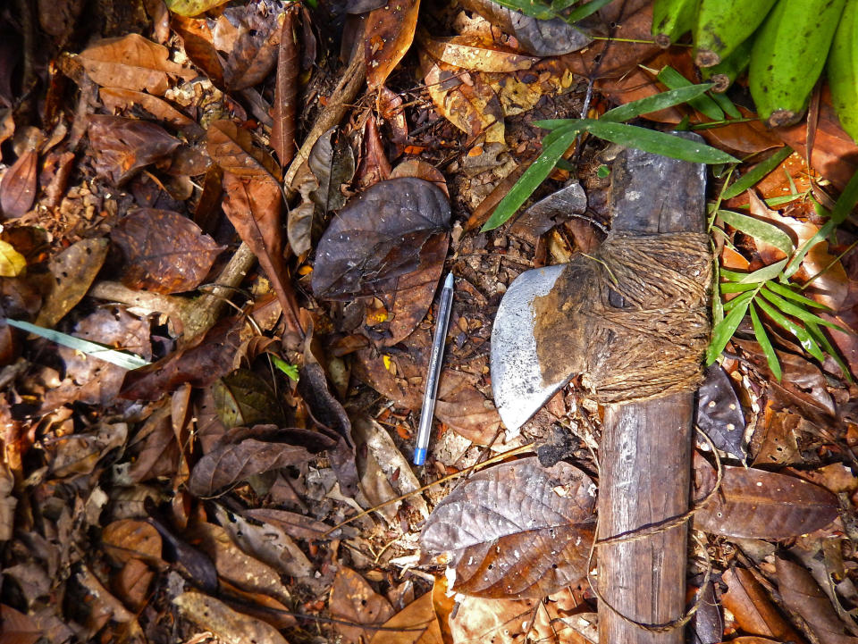 A photo released by Funai shows an axe in Vale do Javari, Amazonas state, Brazil. (AP Photo/FUNAI)