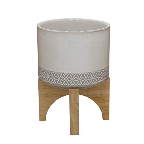 Rivet Mid-Century Stoneware Planter with Wood Stand (Amazon / Amazon)