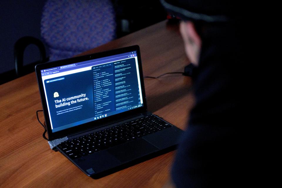 Paul Carpenter describes AI software during an interview in New Orleans, Friday, Feb. 23, 2024. Carpenter says he was hired in January to use AI software to imitate President Joe Biden's voice to convince New Hampshire Democratic voters not to vote in the state's presidential primary.