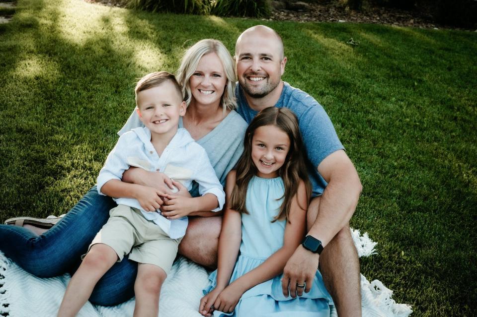 Derrick Barrios and his wife Amanda, back row left, have two children entering the Watertown School District, Addilyn, front row left, and Kroy.