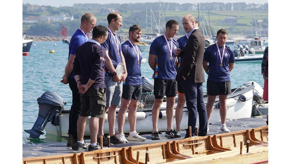 Prince William meeting members of the St Mary's Gig Club