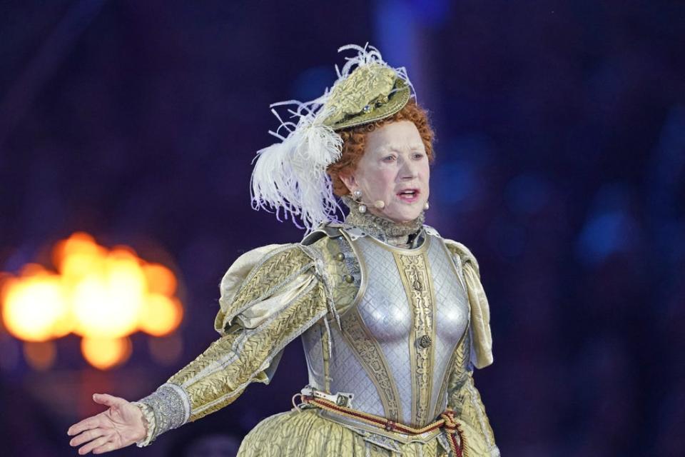 Dame Helen Mirren dressed as Queen Elizabeth I performs during the A Gallop Through History (Steve Parsons/PA) (PA Wire)