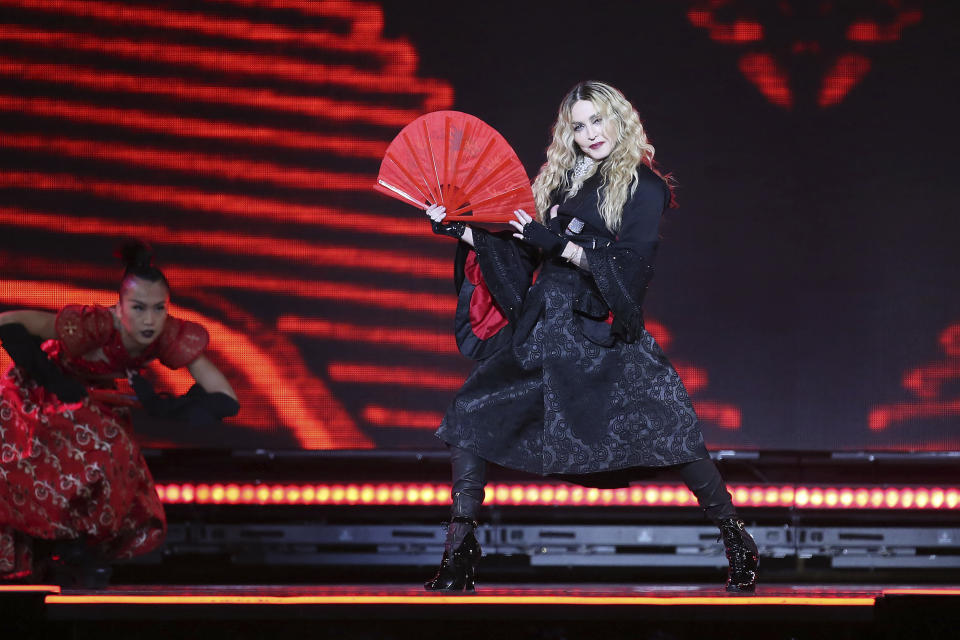 FILE - Madonna performs on stage in London, as part of her Rebel Heart Tour, Tuesday, Dec. 1, 2015. Madonna turns 64 on Aug. 16. (Photo by Joel Ryan/Invision/AP, File)