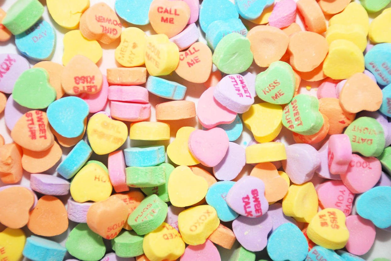 Conversation hearts are in many ways a symbol of Valentine's Day. (Photo: jahcottontail143 via Getty Images)