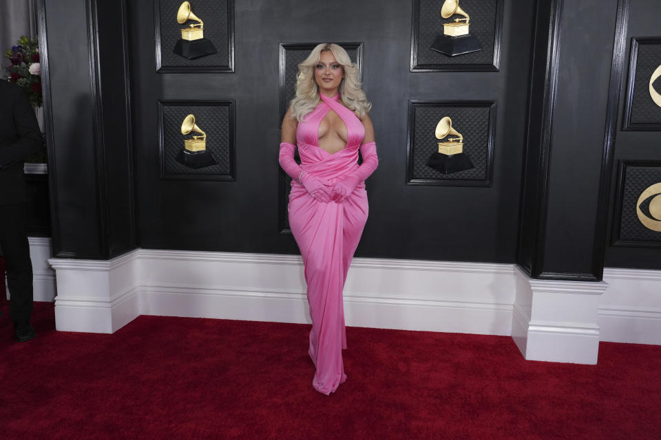 Bebe Rexha arrives at the 65th annual Grammy Awards on Sunday, Feb. 5, 2023, in Los Angeles. (Photo by Jordan Strauss/Invision/AP)
