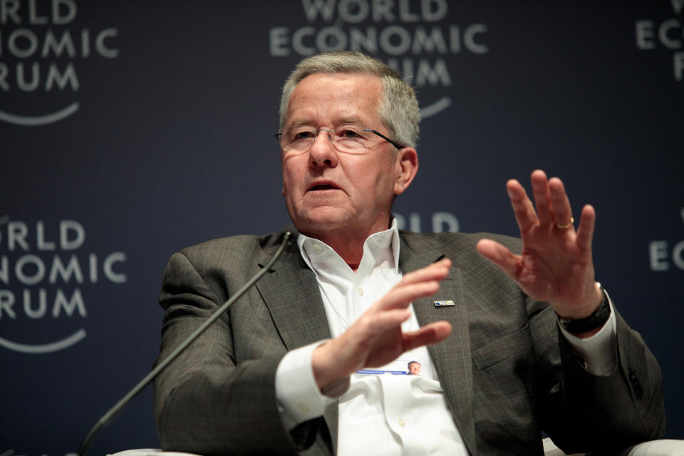 Brian Gallagher, president and chief executive officer of United Way Worldwide, speaking during the 2018 World Economic Forum on Latin America in S&atilde;o Paulo. (Photo: Patricia Monteiro/Bloomberg/Getty Images)