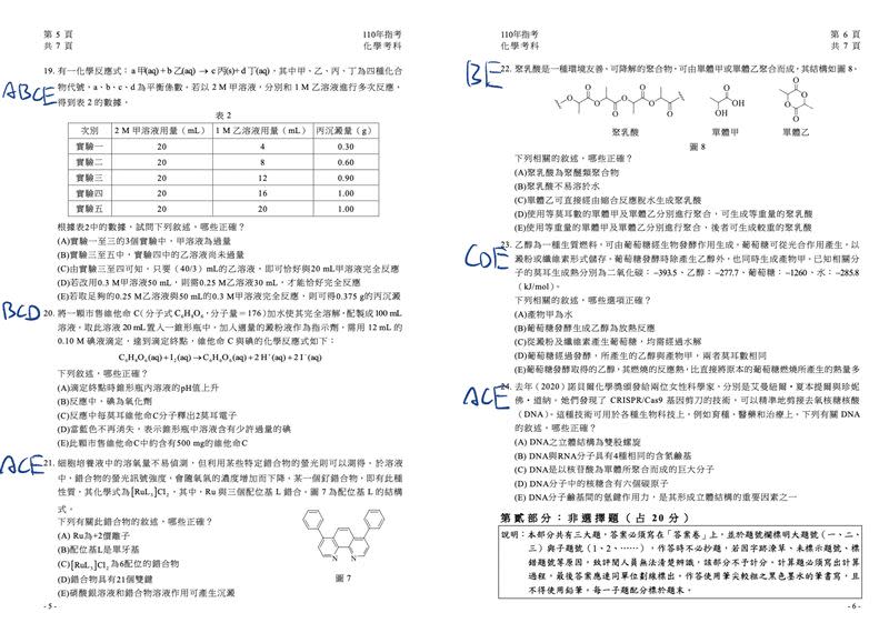 110指考／快對答案！化學解答在這