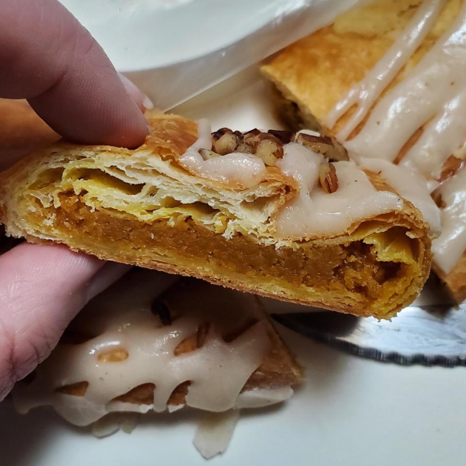 A slice of Pumpkin Caramel Kringle.