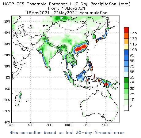 雨勢預報顯示華南地區有大面積強降雨。（圖／翻攝自鄭明典臉書）