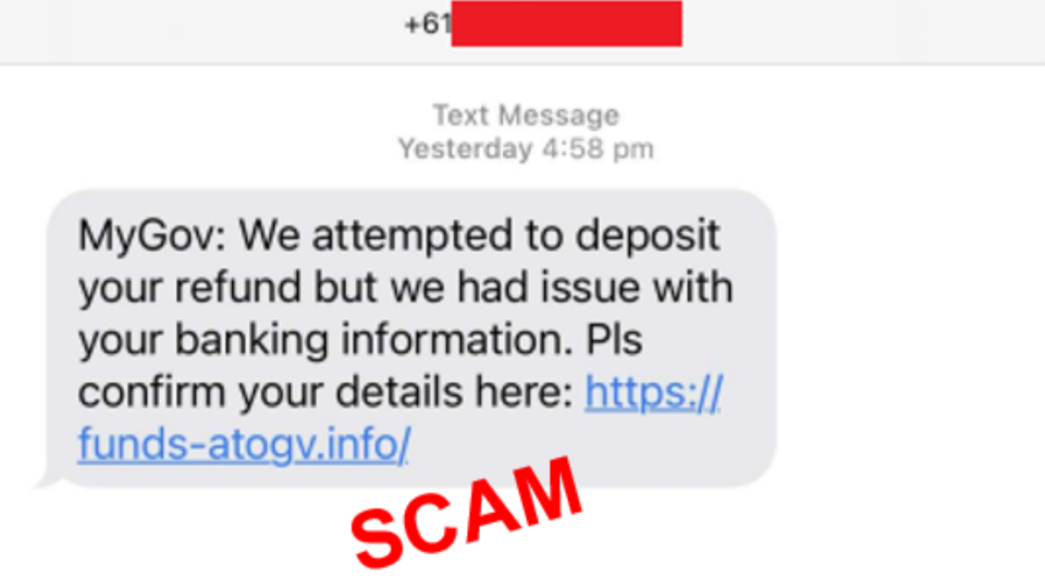 A copy of the myGov scam text.